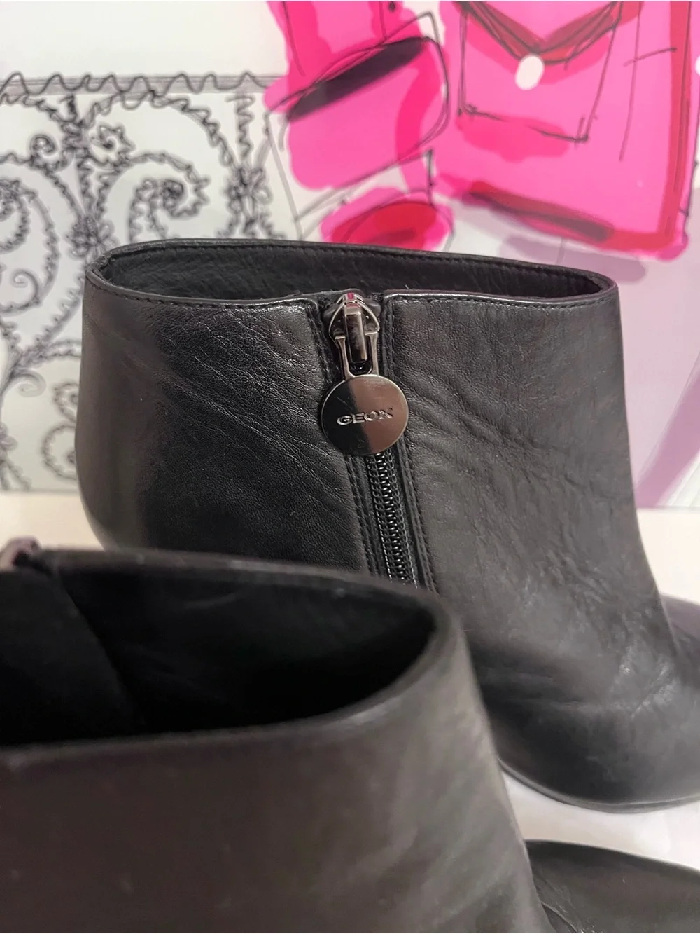 Geox Respira Black Leather Ankle Boots with Side Zippers - US Size 7.5